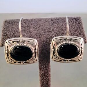 Vintage Sterling Southwestern Design Onyx Dangle Drop Earrings